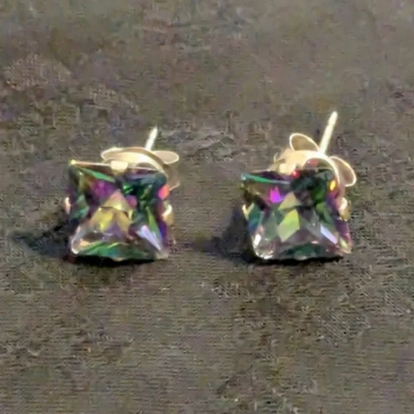 🆕 Simulated Mystic Topaz Earrings Memorizing CZ Stud Earrings Sterling Silver - Picture 13 of 13